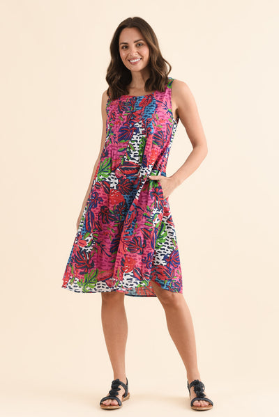 Enya Purple Leaf Cotton Dress