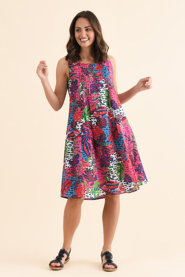 Enya Purple Leaf Cotton Dress,Full Body,Brunette model,alt text|model:MJ image 6
