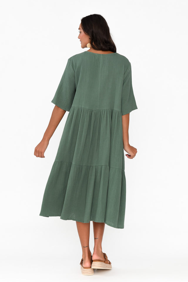 Esmerelda Khaki Cotton Tier Dress