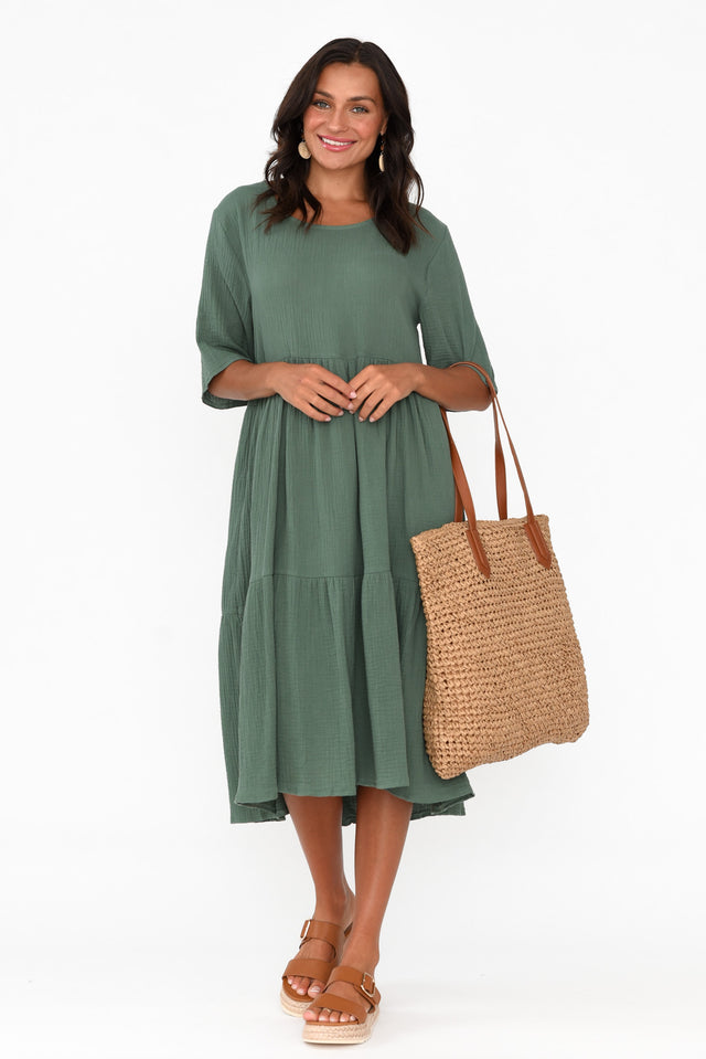 Esmerelda Khaki Cotton Tier Dress