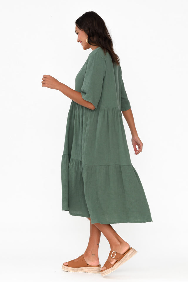 Esmerelda Khaki Cotton Tier Dress