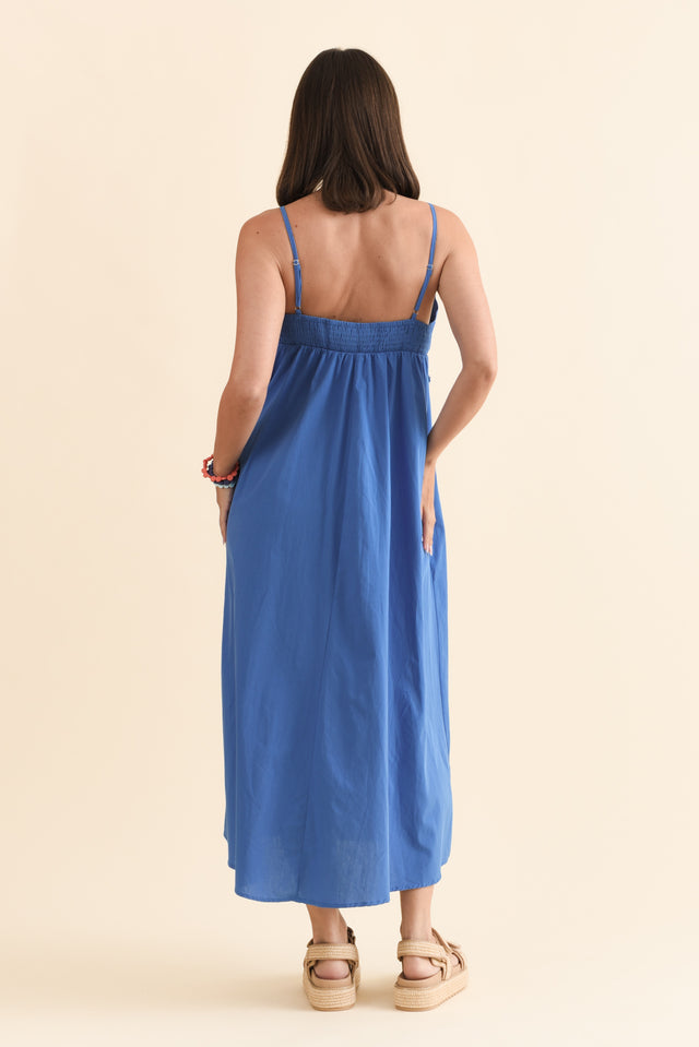 Essen Cobalt Cotton Poplin Embroidered Dress,Brunette model,alt text|model:MJ image 6