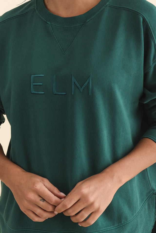 Established Teal Cotton Crewneck Sweatshirt,Brunette model,alt text|model:Brontie image 6