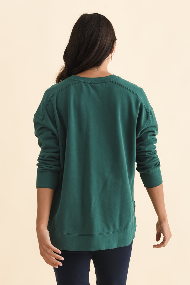 Established Teal Cotton Crewneck Sweatshirt,Brunette model,alt text|model:Brontie image 5