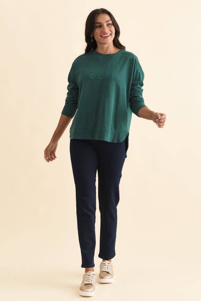 Established Teal Cotton Crewneck Sweatshirt,Brunette model,alt text|model:Brontie image 7