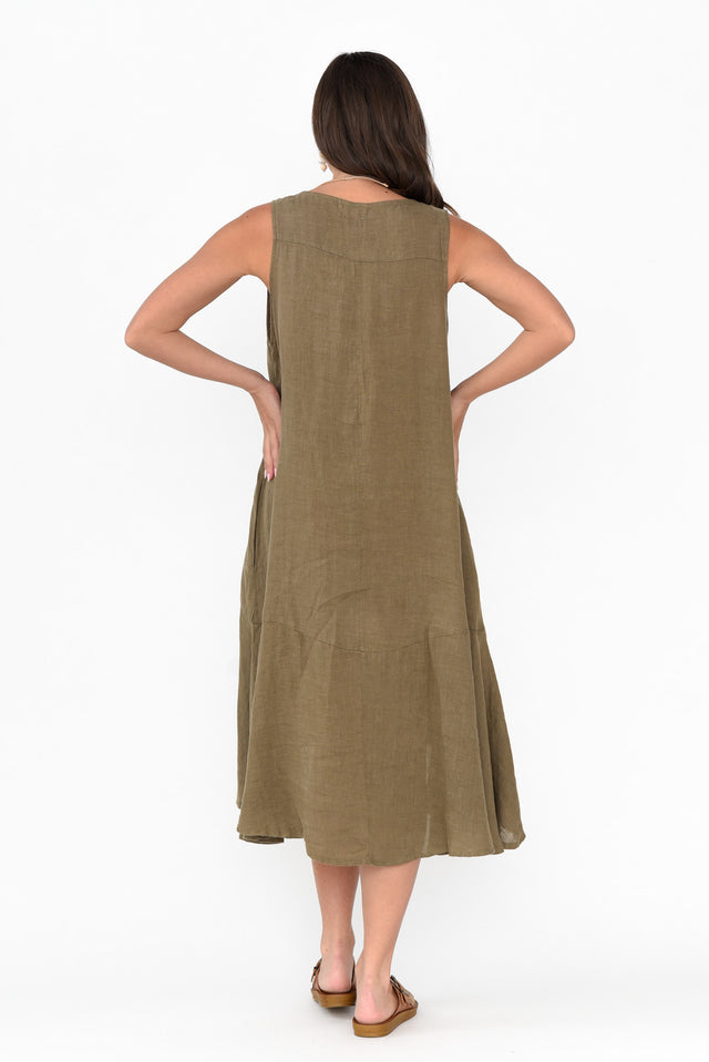 Ethel Khaki Linen Sleeveless Swing Dress