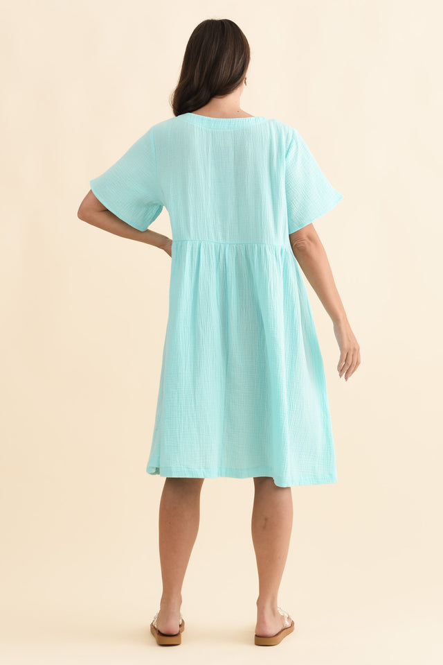 Cloud Gauze Light Blue Cotton Pocket Dress,Brunette model,alt text|model:MJ image 6