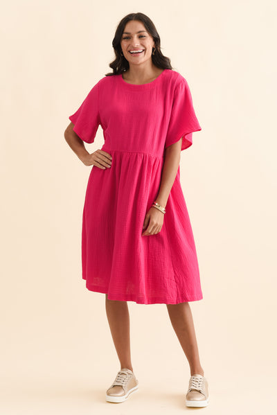 Cloud Gauze Pink Cotton Pocket Dress