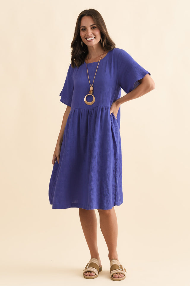 Cloud Gauze Purple Cotton Pocket Dress,Brunette model,alt text|model:MJ image 8
