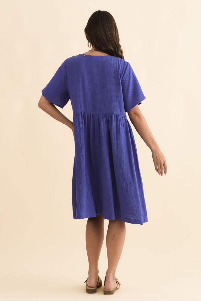 Cloud Gauze Purple Cotton Pocket Dress,Brunette model,alt text|model:MJ image 6