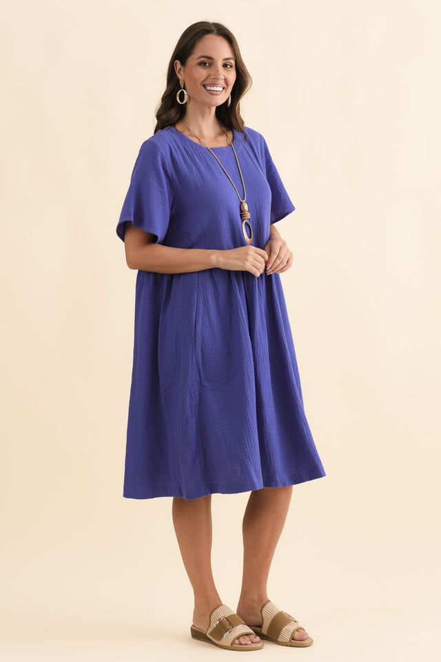 Cloud Gauze Purple Cotton Pocket Dress,Brunette model,alt text|model:MJ image 5