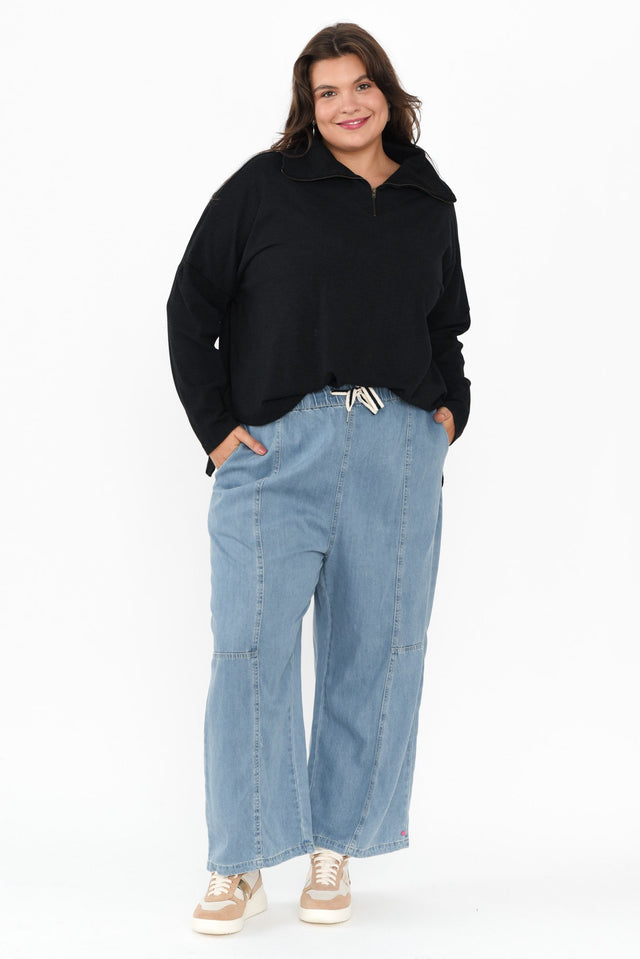 Etna Black Half Zip Sweatshirt,Brunette model,alt text|model:Gabby image 9