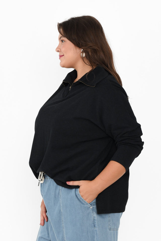 Etna Black Half Zip Sweatshirt,Brunette model,alt text|model:Gabby image 10