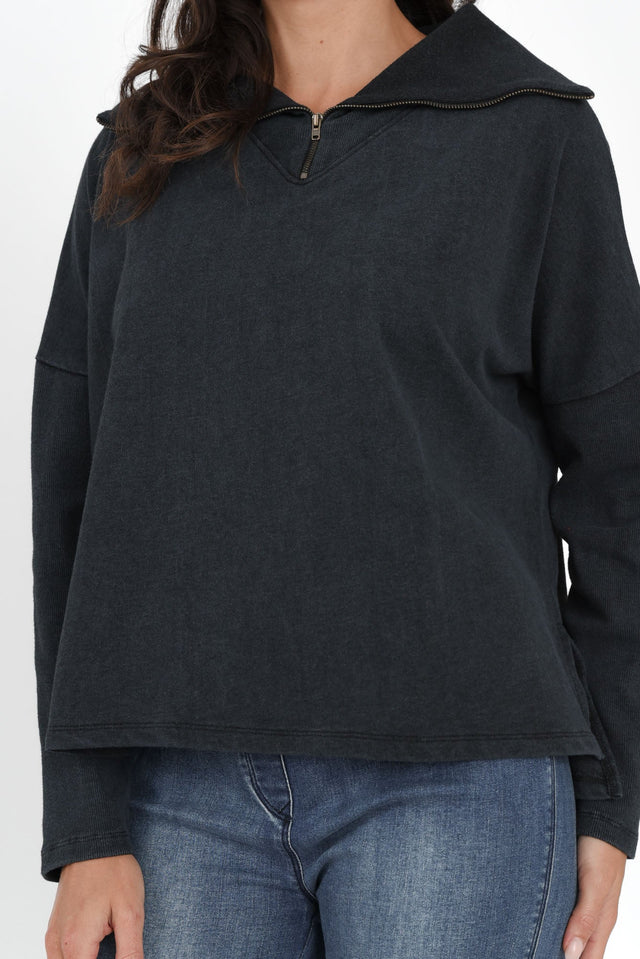 Etna Black Half Zip Sweatshirt,Brunette model,alt text|model:Brontie image 6