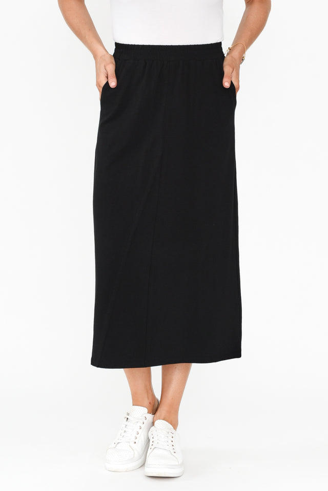 Etta Black Cotton Pocket Skirt,Brunette model,alt text|model:Elouise