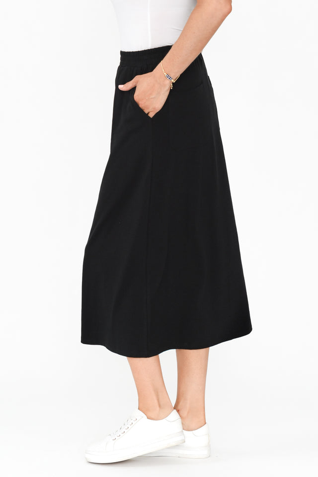 Etta Black Cotton Pocket Skirt,Brunette model,alt text|model:Elouise image 6