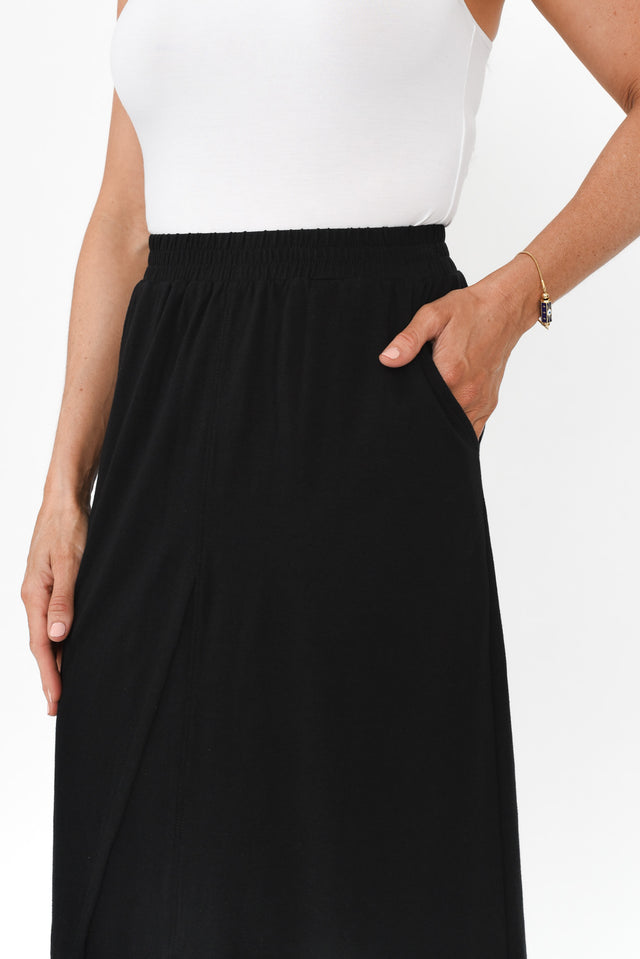 Etta Black Cotton Pocket Skirt,Brunette model,alt text|model:Elouise image 8