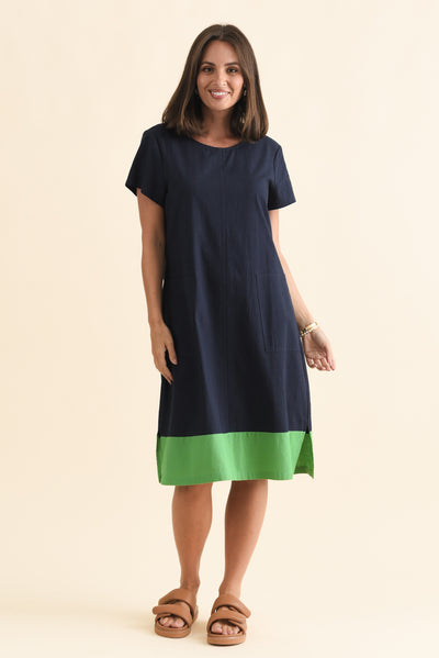 Etty Navy Splice Cotton Blend Tee Dress