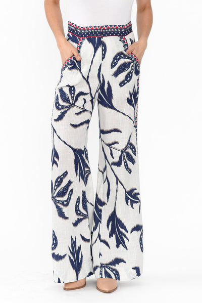 Eudora Palm Shadow Linen Blend Pants