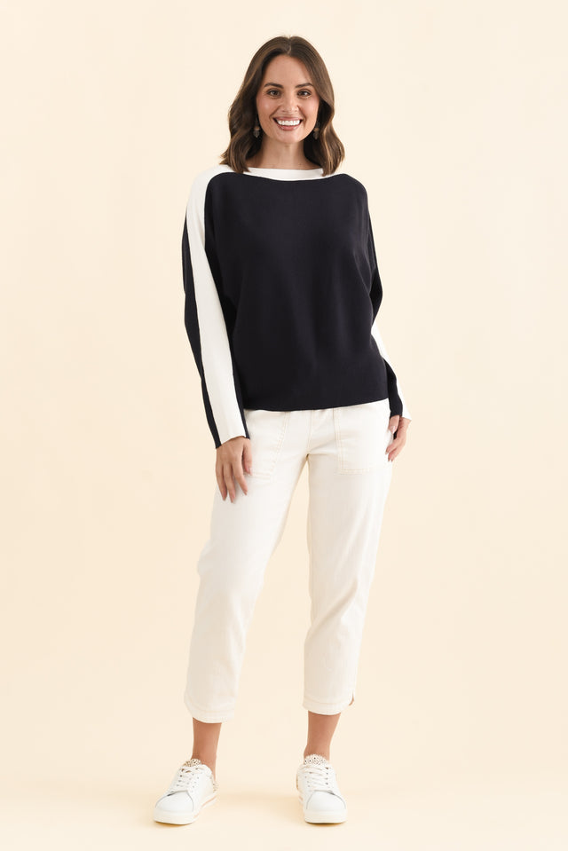 Eve Navy Contrast Boatneck Knit Jumper