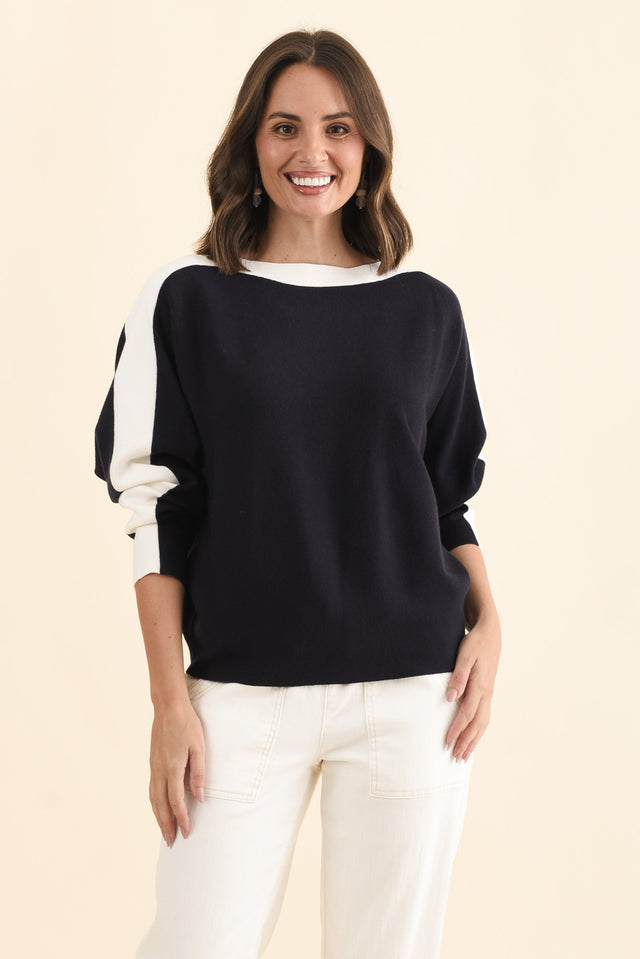 Eve Navy Contrast Boatneck Knit Jumper