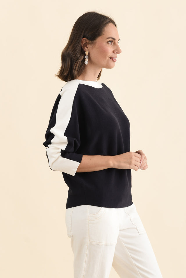 Eve Navy Contrast Boatneck Knit Jumper image 3