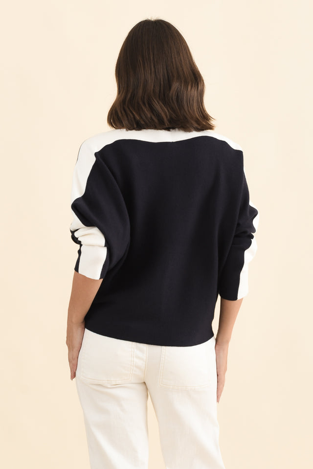 Eve Navy Contrast Boatneck Knit Jumper image 4