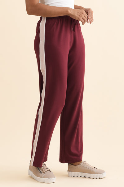 Evelyn Burgundy Contrast Trim Pants