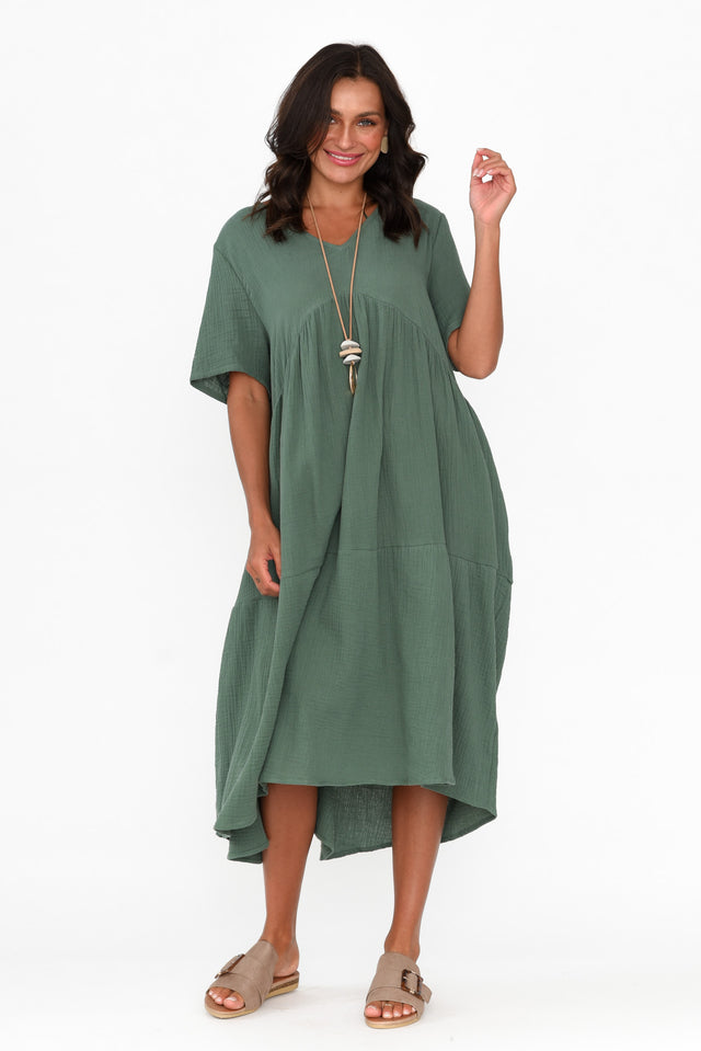 Evianna Khaki Cotton Peak Dress