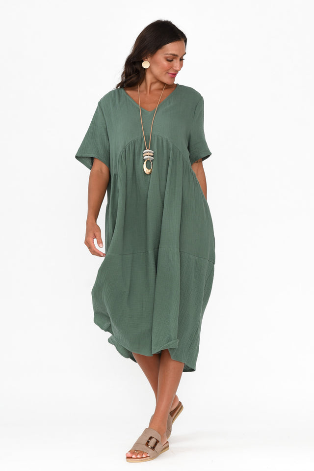 Evianna Khaki Cotton Peak Dress