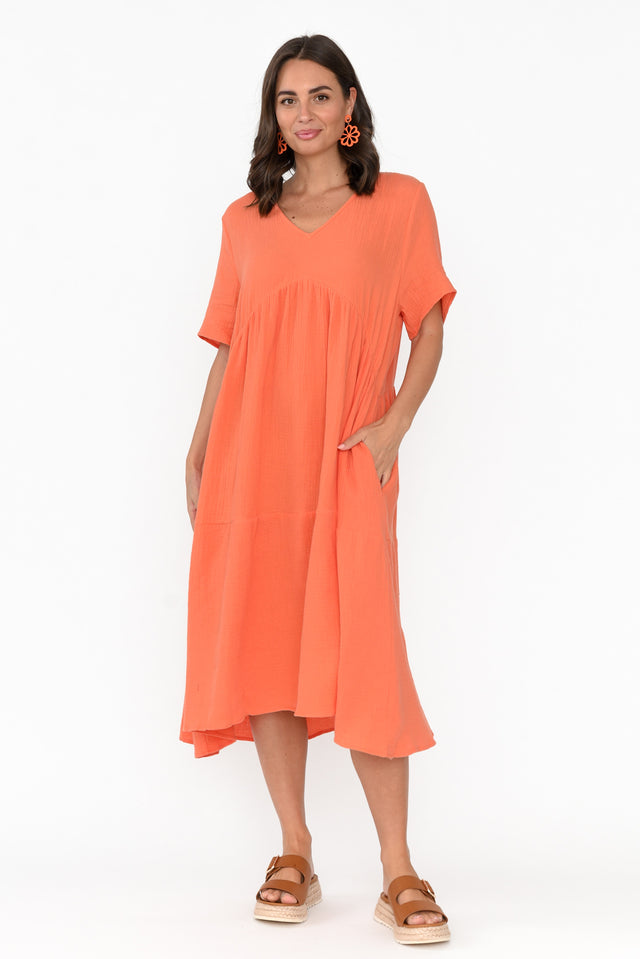 Evianna Peach Cotton Peak Dress