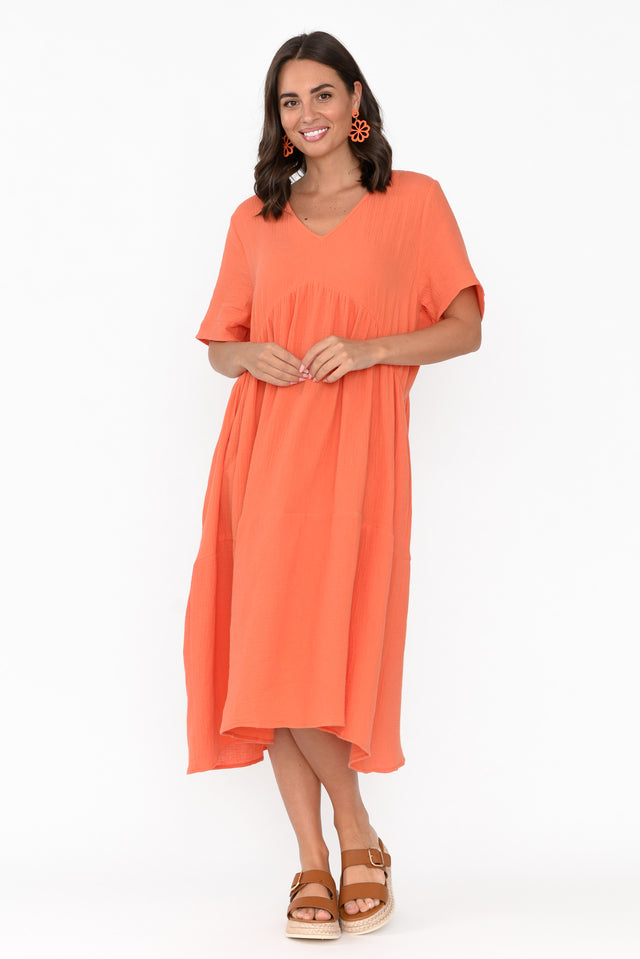 Evianna Peach Cotton Peak Dress