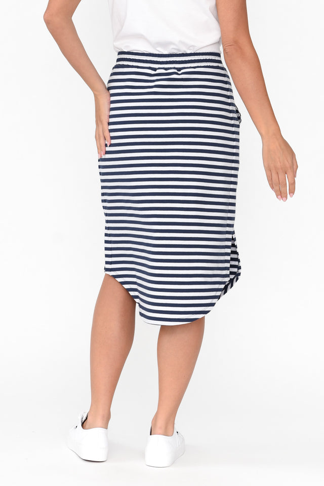 Evie Navy Stripe Cotton Blend Skirt image 5