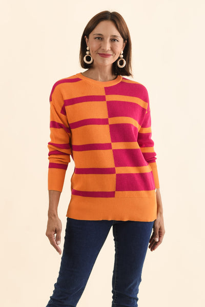 Evolet Orange Stripe Organic Cotton Knit Jumper