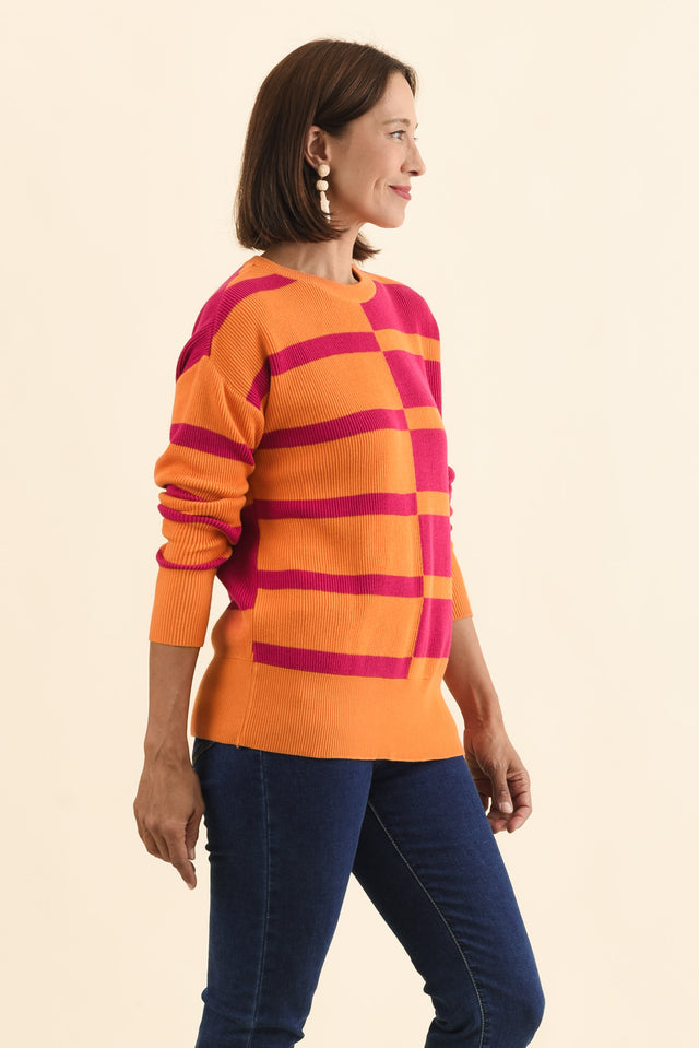 Evolet Orange Stripe Organic Cotton Knit Jumper,Brunette model,alt text|model:Cara image 4
