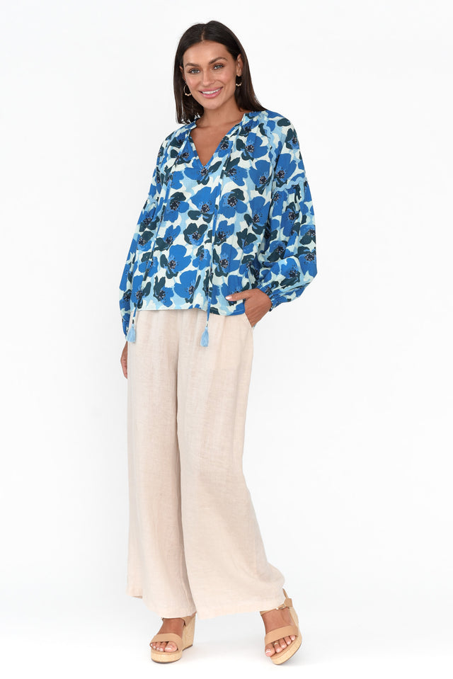 Eydie Blue Poppy Cotton Tie Top