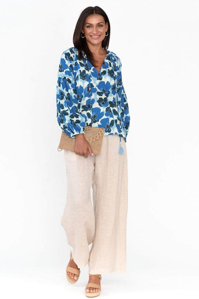 Eydie Blue Poppy Cotton Tie Top