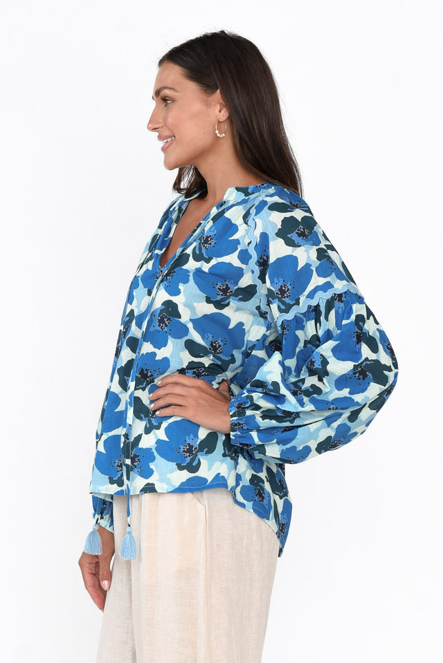 Eydie Blue Poppy Cotton Tie Top