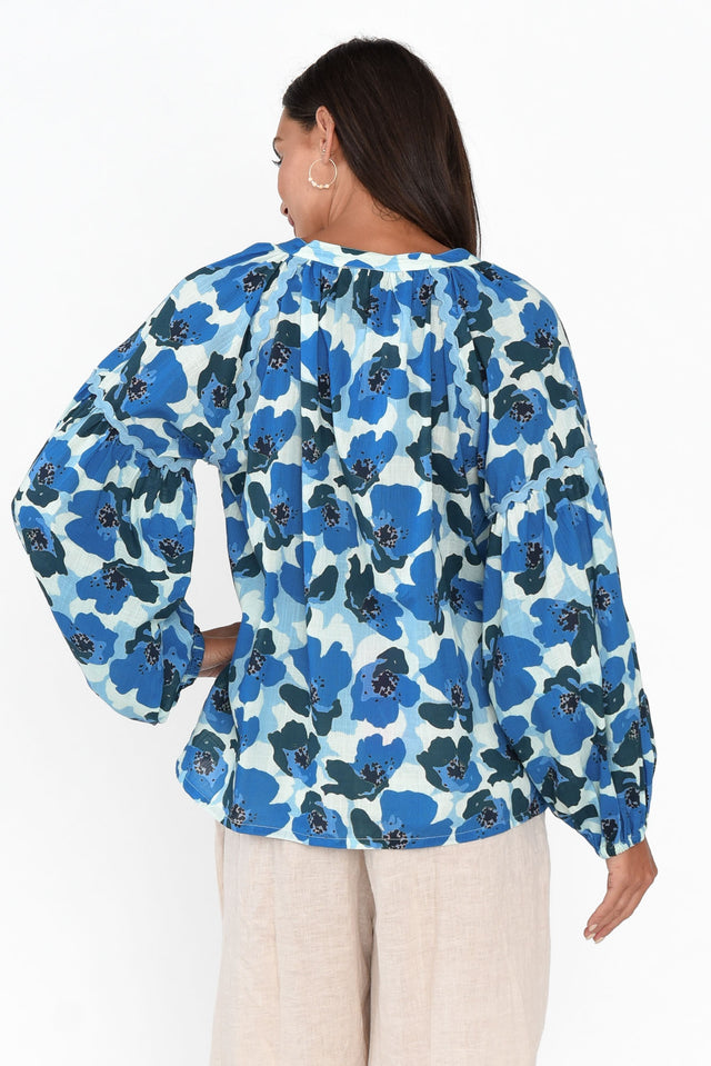 Eydie Blue Poppy Cotton Tie Top