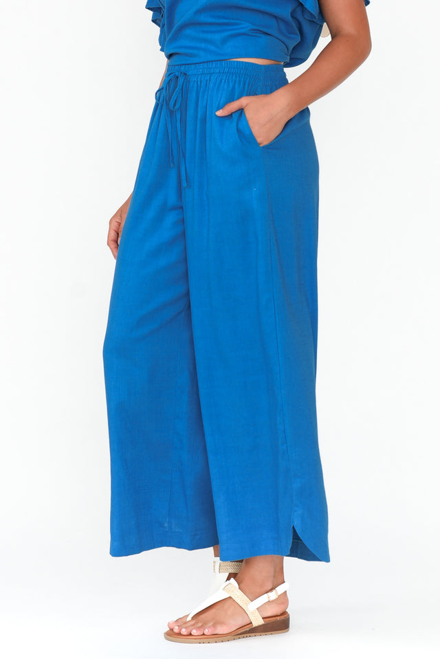 Ezzie Blue Cotton Linen Pocket Pants image 4