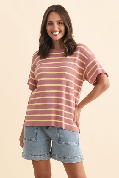 Fabian Blush Stripe Cotton Knit Top