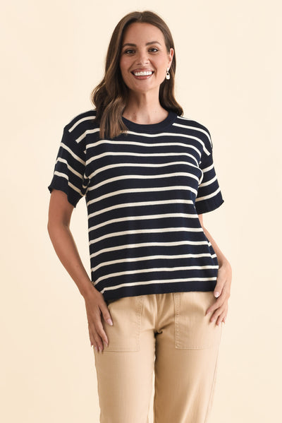 Fabian Navy Stripe Cotton Knit Top