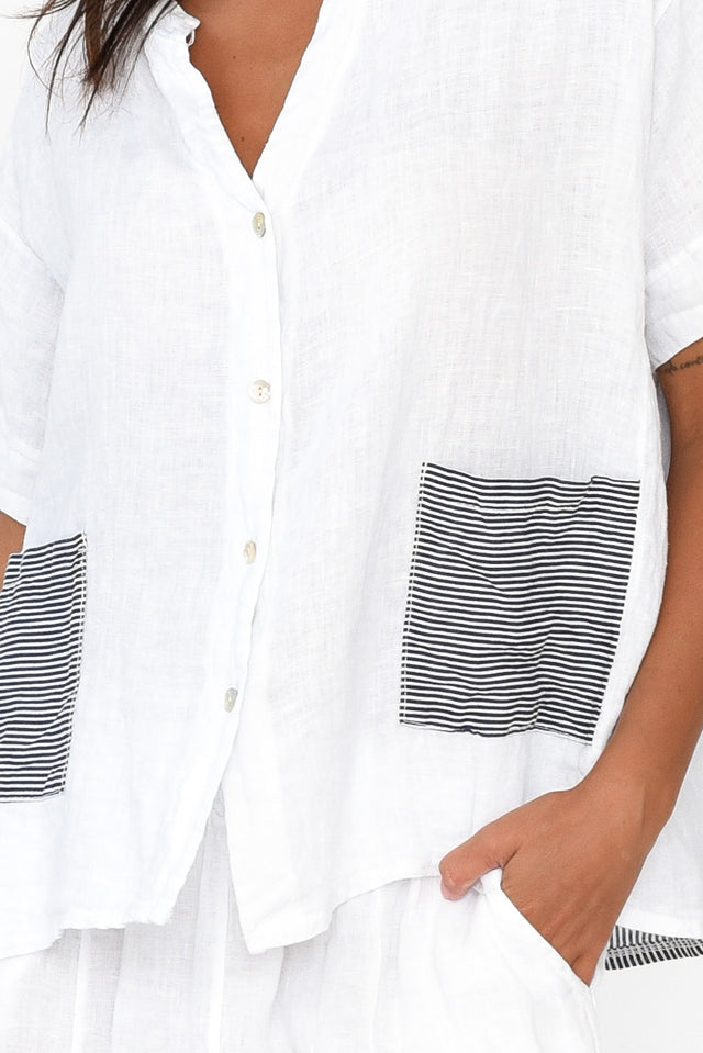 Falice Navy Stripe Linen Shirt