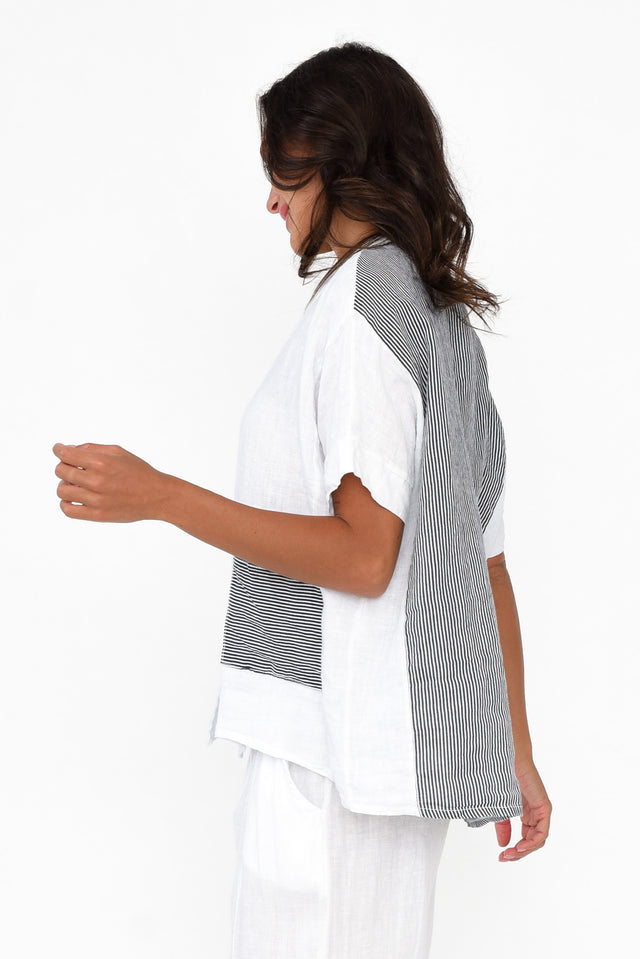 Falice Navy Stripe Linen Shirt