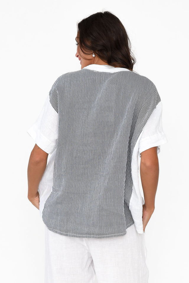 Falice Navy Stripe Linen Shirt