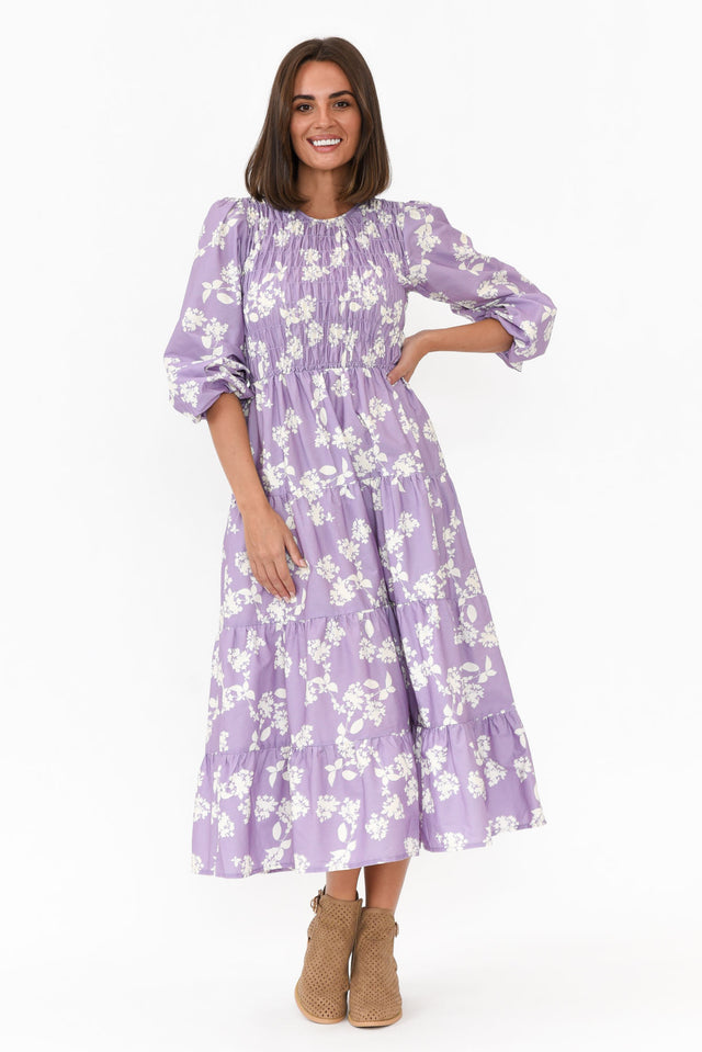 Fallon Lilac Floral Cotton Poplin Dress