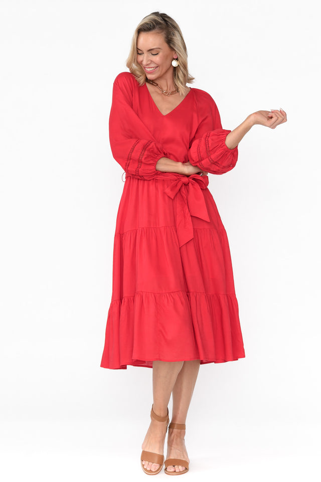 Faraway Red Tiered Midi Dress