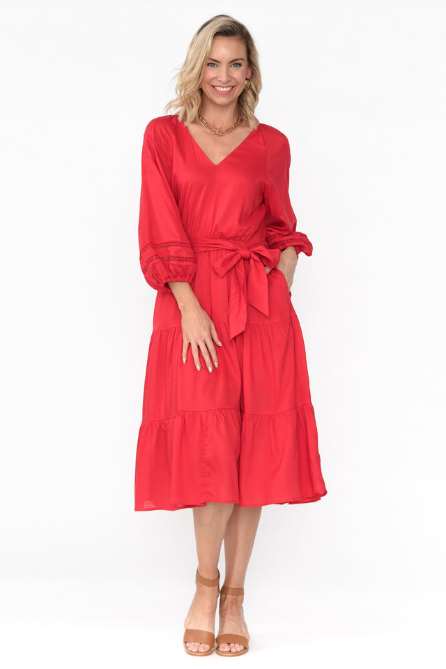 Faraway Red Tiered Midi Dress banner image