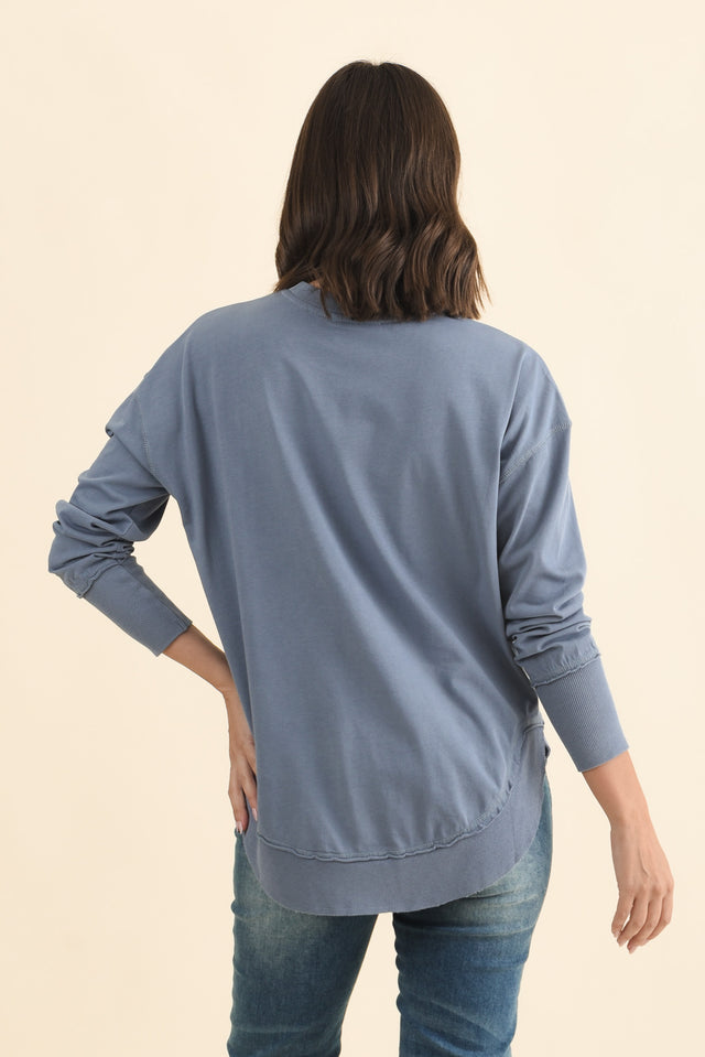 Farrah Blue Cotton Long Sleeve Top,Brunette model,alt text|model:MJ image 5