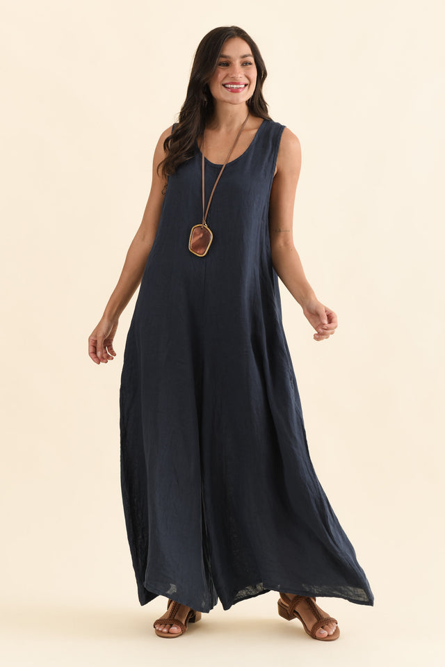 Fay Navy Linen Jumpsuit,Full Body,Brunette model,alt text|model:Brontie image 7